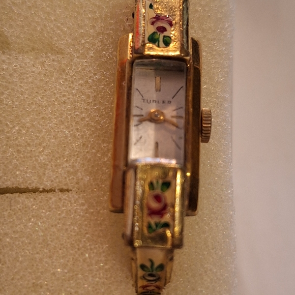 Rare floral enamel Swiss Turler Watch, Hinged Bangle Style watch - Picture 4 of 9